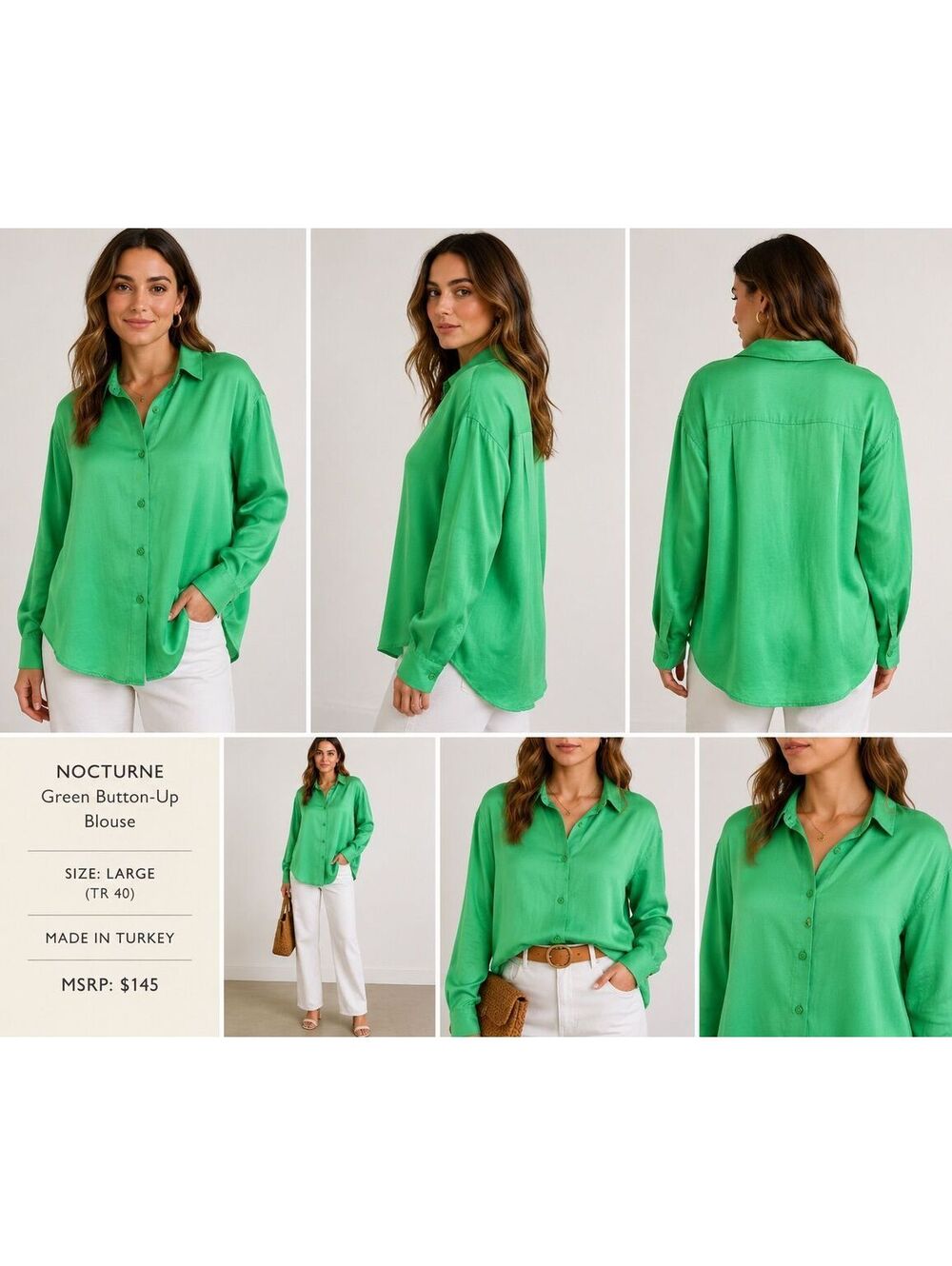 239. NWT! Nocturne•Green Button-Up Blouse•LARGE